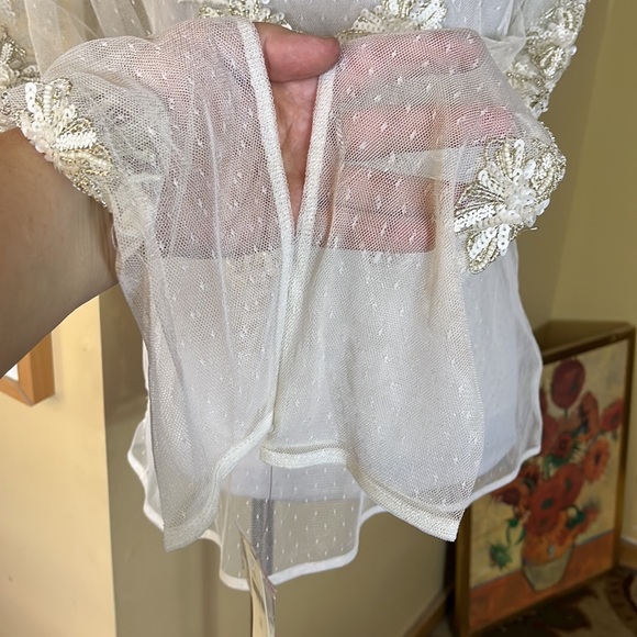 ANTHROPOLOGIE Maeve Size XL Sheer Embellished Top Whitr/Ecru Ethereal $98 NEW - Picture 9 of 16
